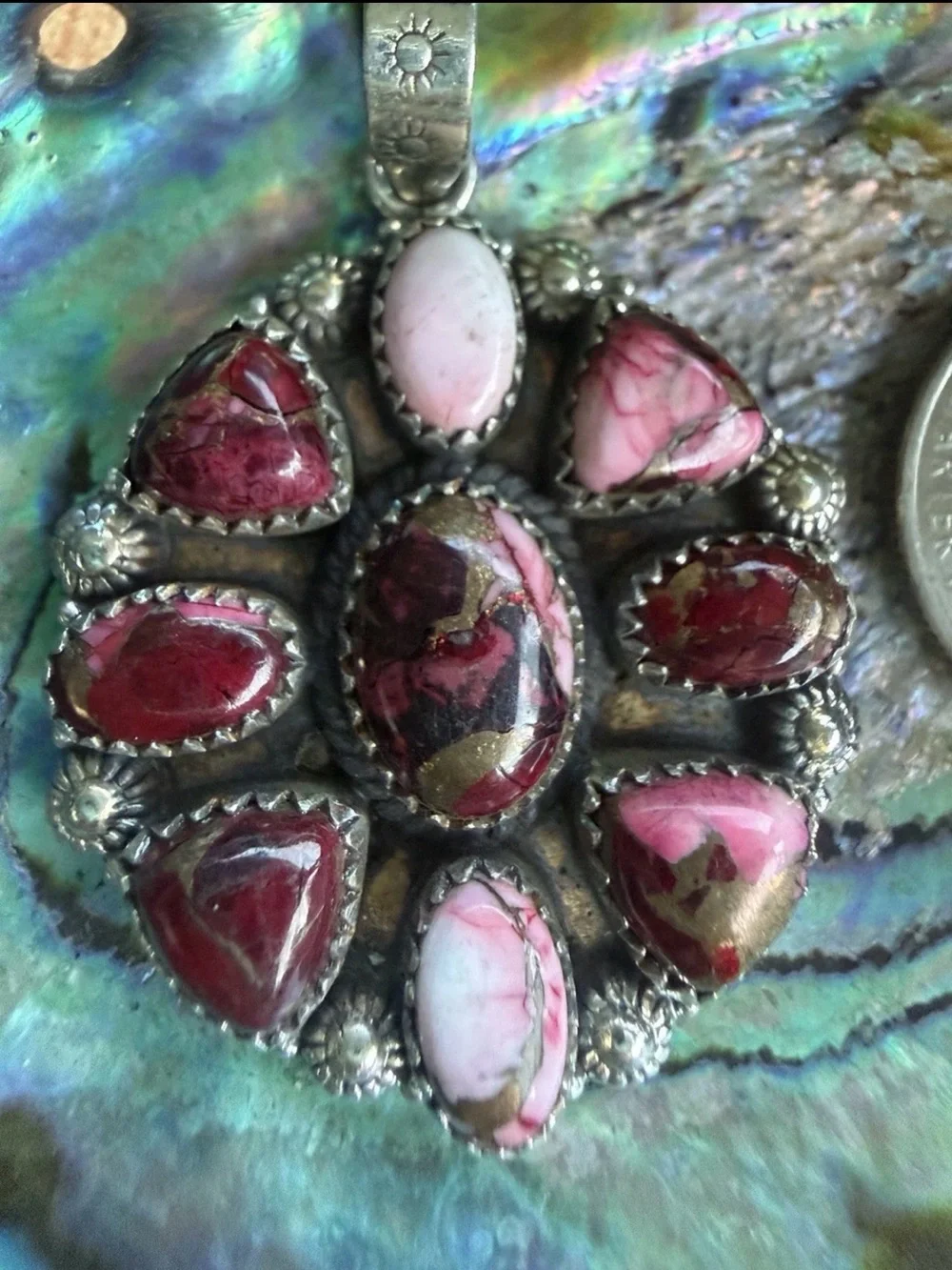 925 Sterling Silver Rose Dahlia Cluster Stone Flower Pendant